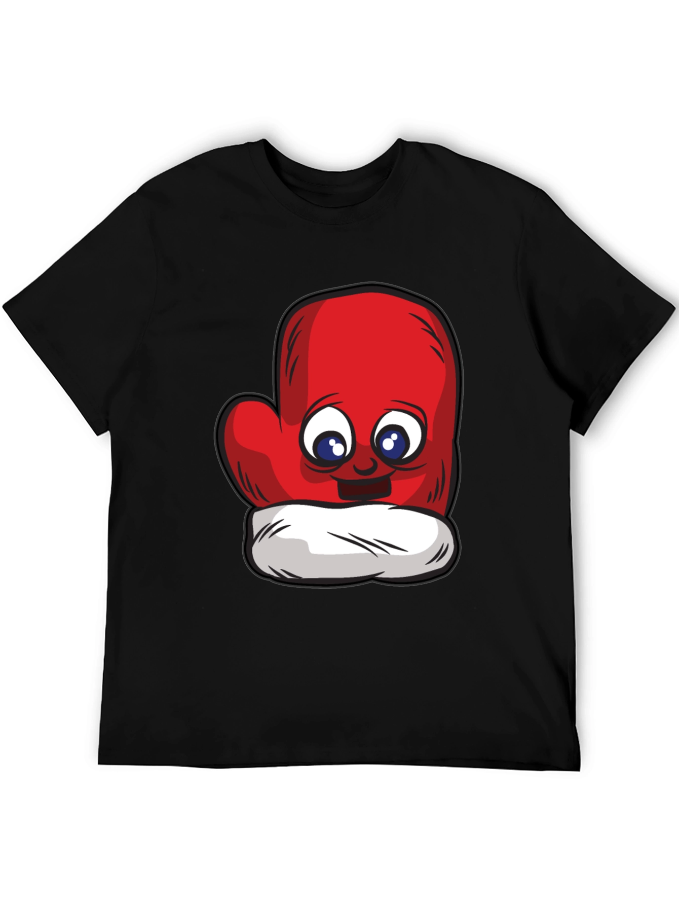 Cute Mitten Cartoon Graphic Black T-Shirt