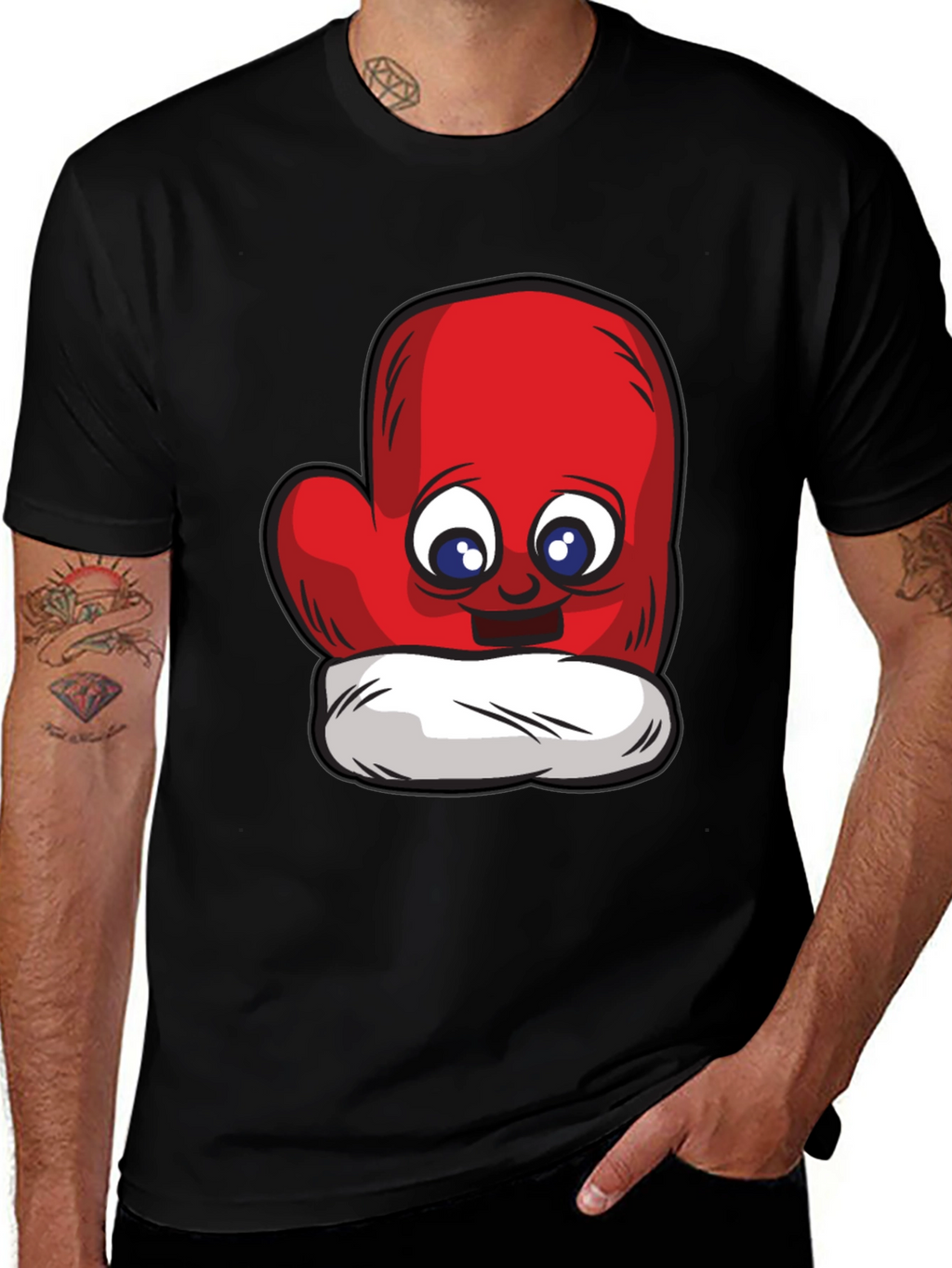 Cute Mitten Cartoon Graphic Black T-Shirt