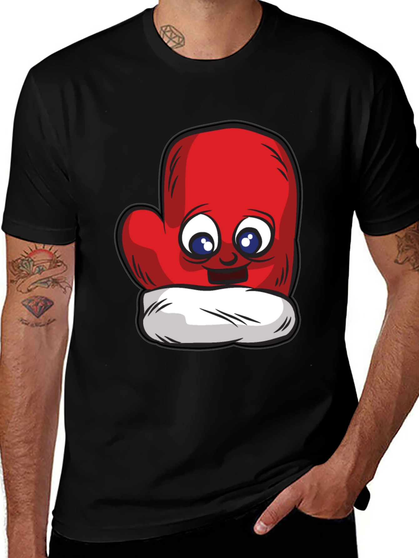 Cute Mitten Cartoon Graphic Black T-Shirt