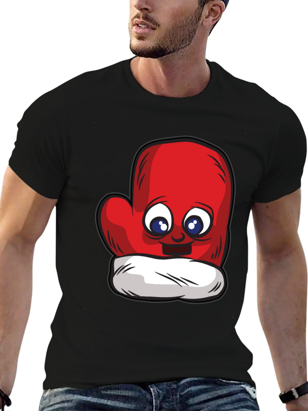 Cute Mitten Cartoon Graphic Black T-Shirt