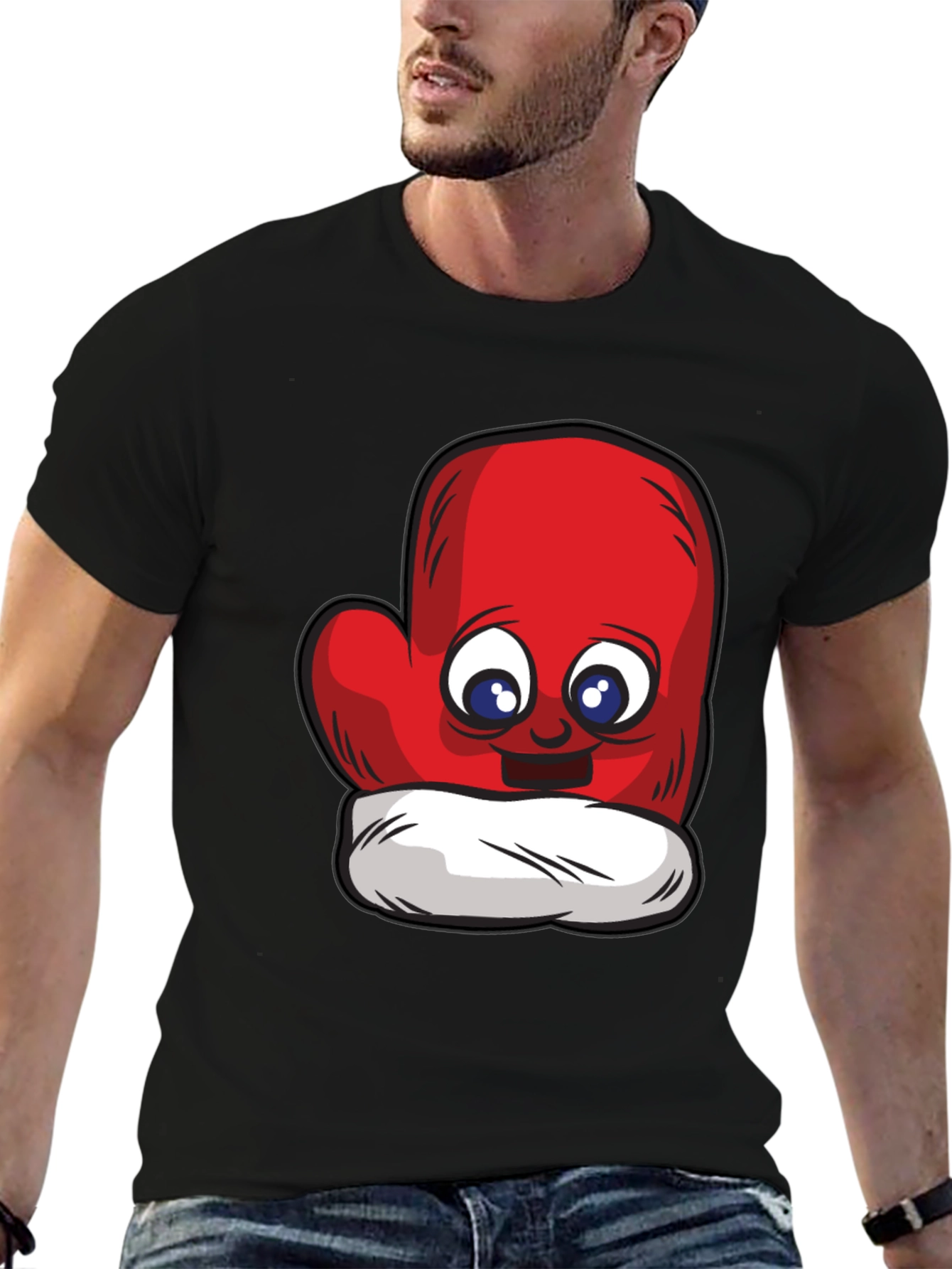 Cute Mitten Cartoon Graphic Black T-Shirt