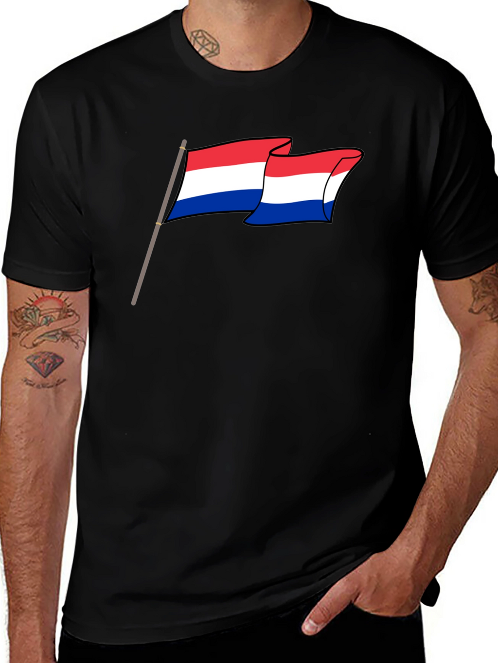 Netherlands Flag Graphic Tee - Black Cotton Shirt