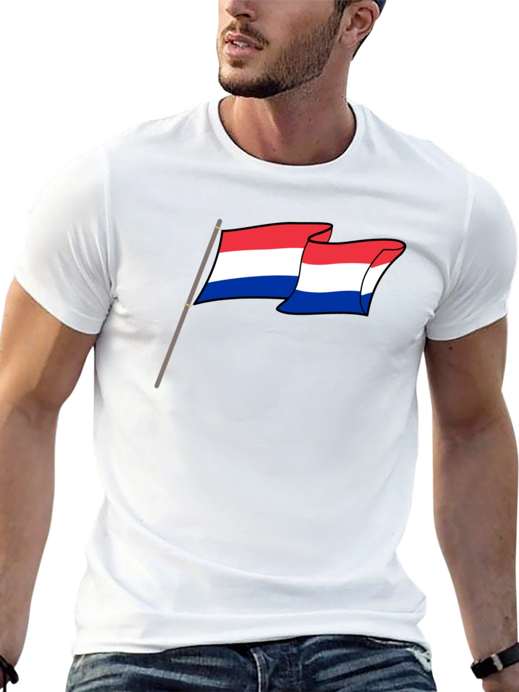 Netherlands Flag Graphic Tee - Black Cotton Shirt