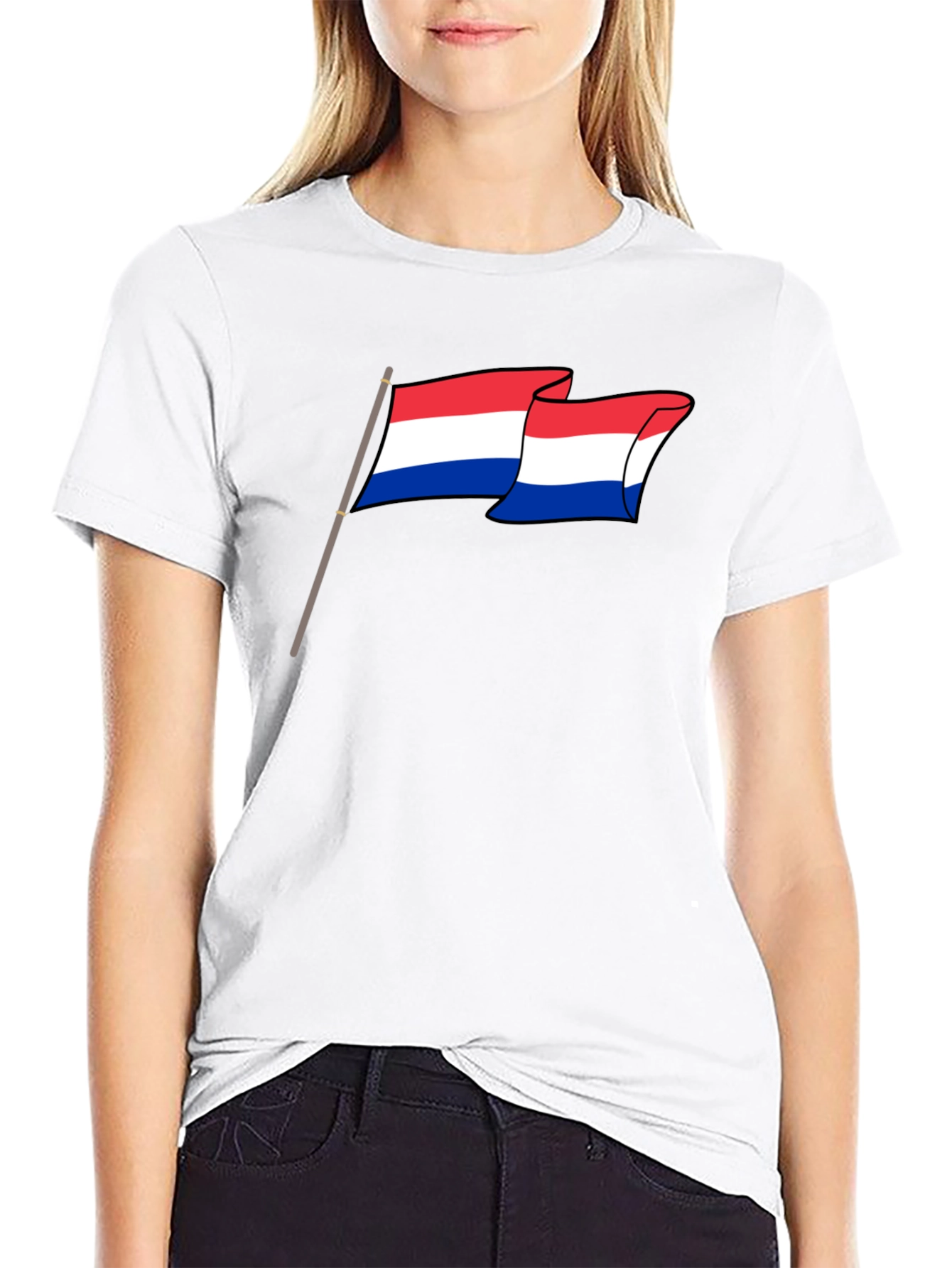 Netherlands Flag Graphic Tee - Black Cotton Shirt