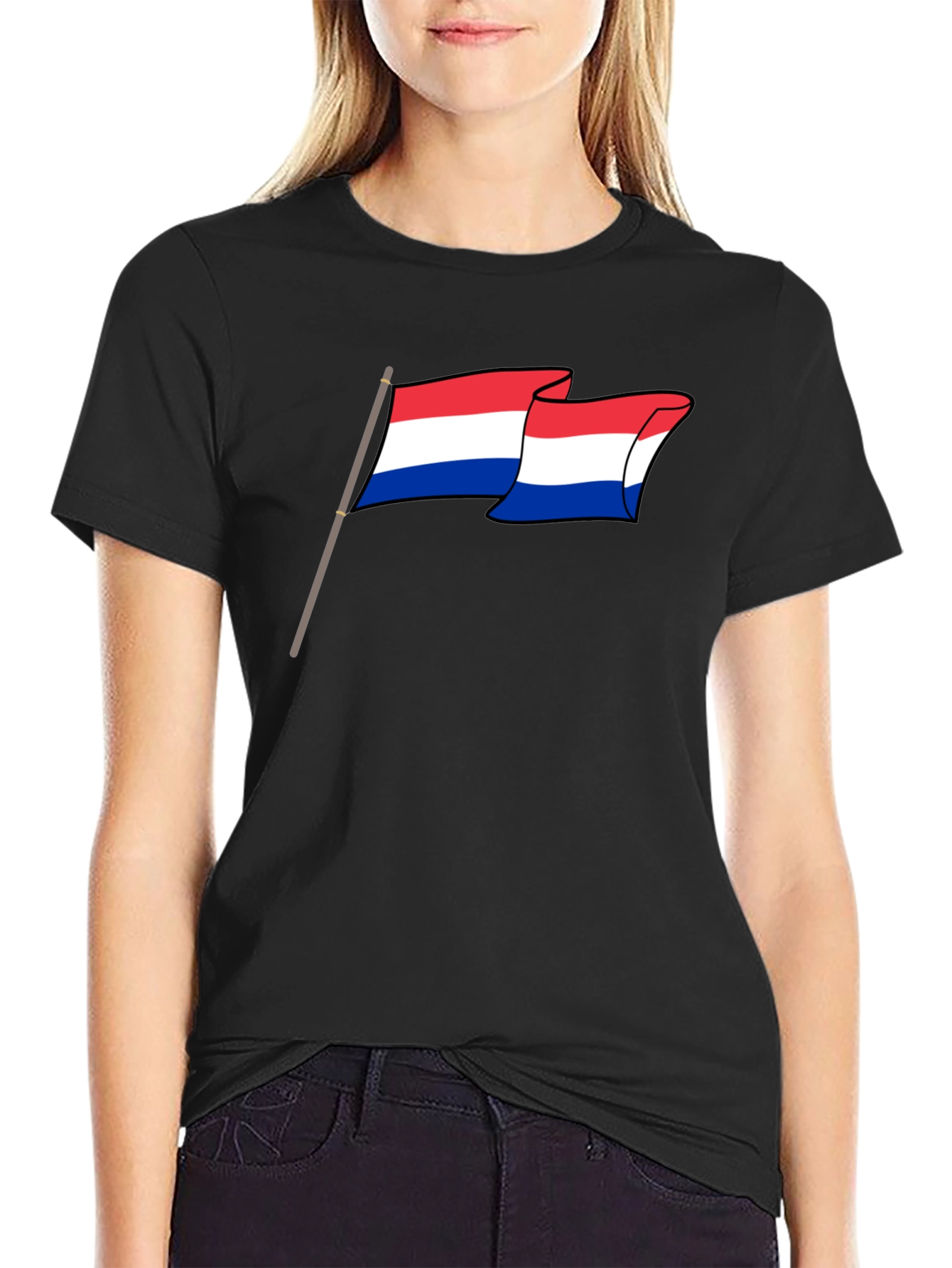 Netherlands Flag Graphic Tee - Black Cotton Shirt