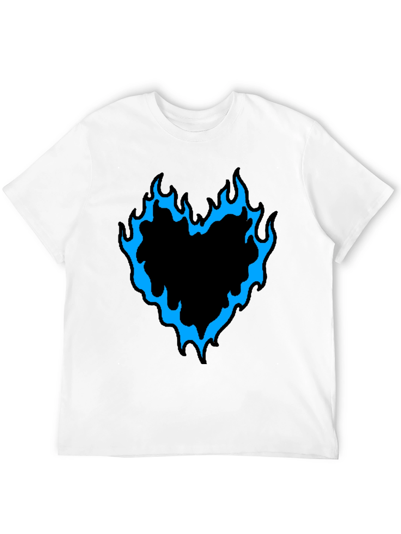 Mens Black T-Shirt with Flaming Heart Graphic