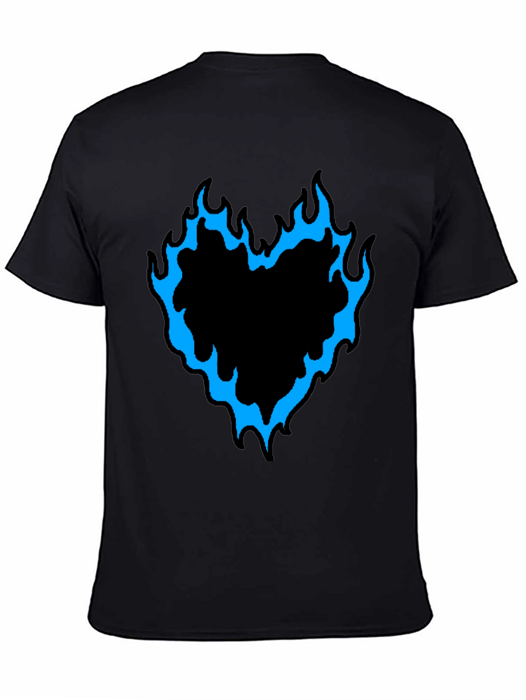 Mens Black T-Shirt with Flaming Heart Graphic