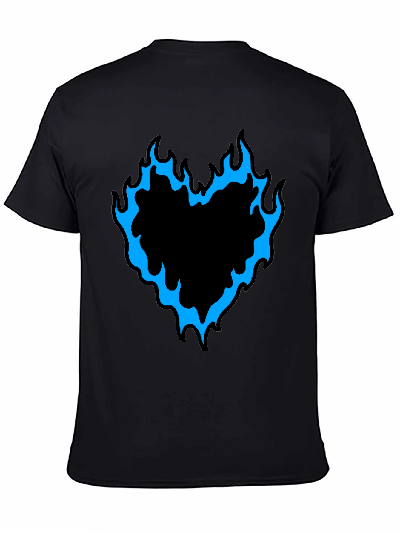 Mens Black T-Shirt with Flaming Heart Graphic