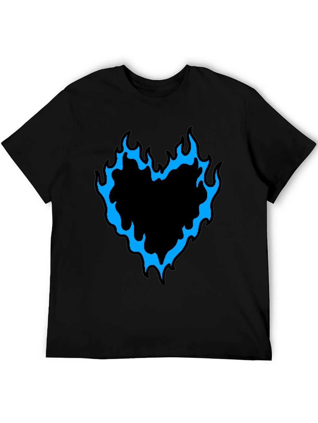 Mens Black T-Shirt with Flaming Heart Graphic