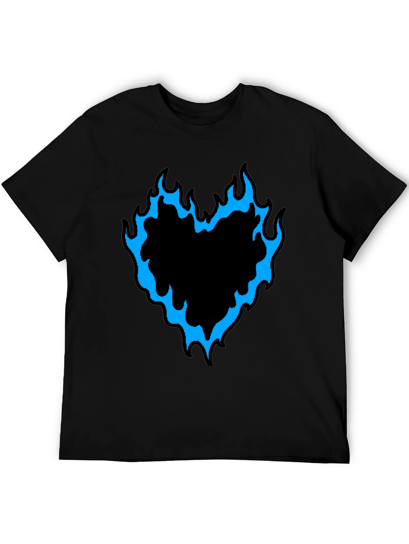 Mens Black T-Shirt with Flaming Heart Graphic