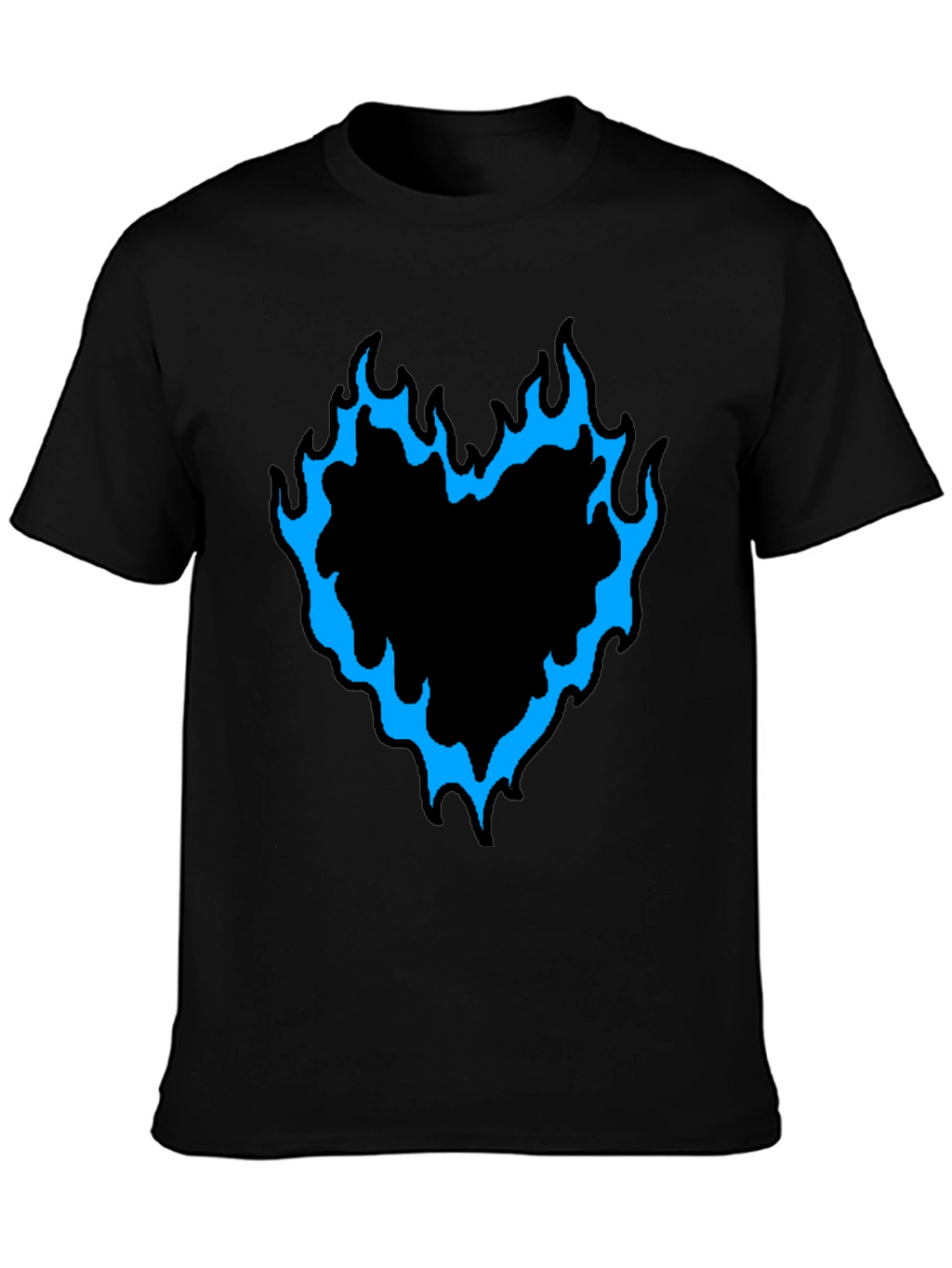 Mens Black T-Shirt with Flaming Heart Graphic