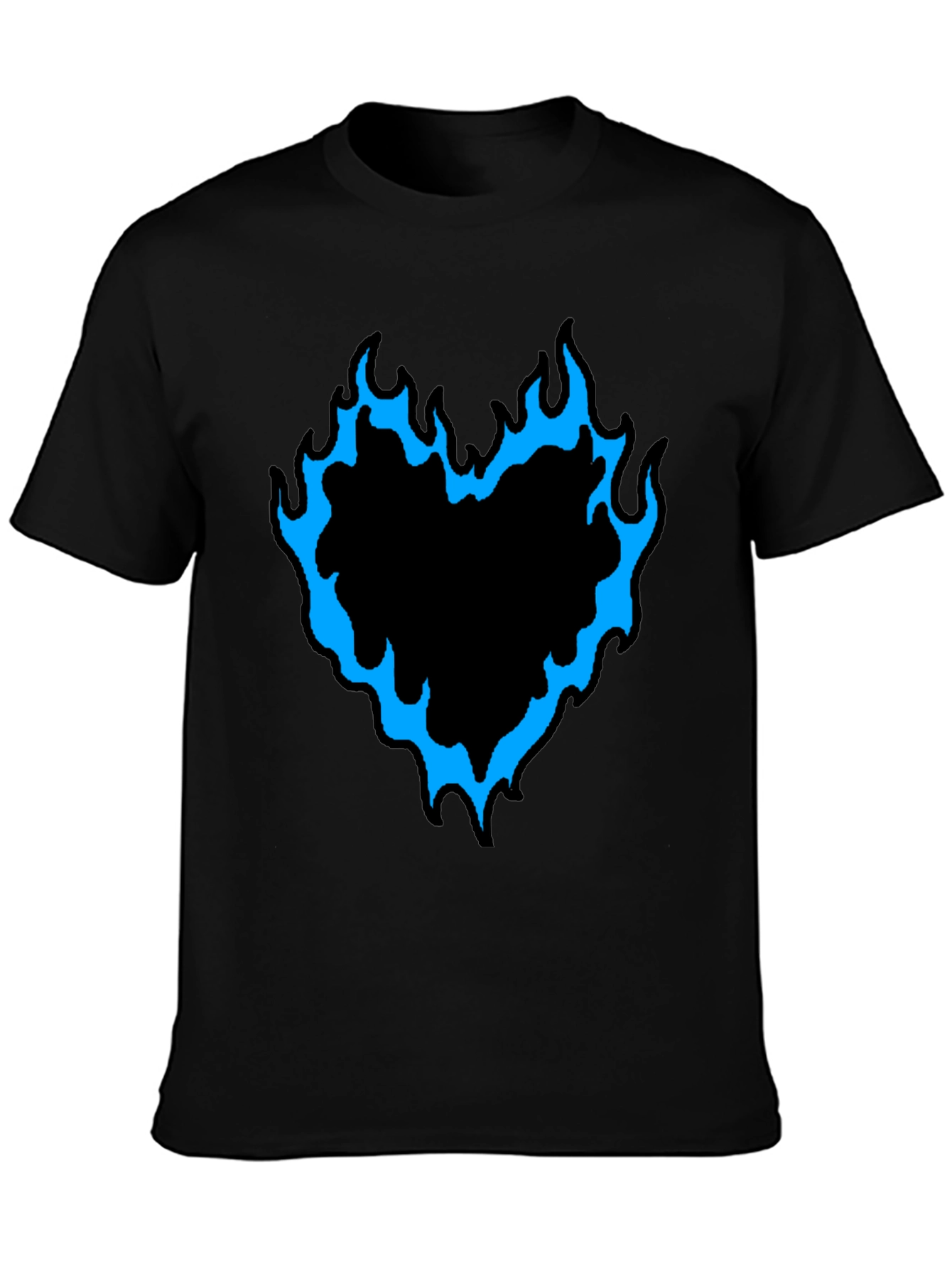 Mens Black T-Shirt with Flaming Heart Graphic