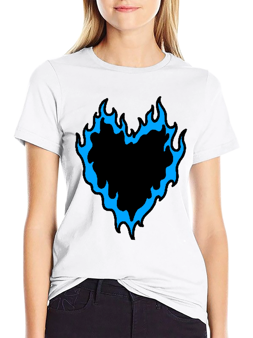 Mens Black T-Shirt with Flaming Heart Graphic