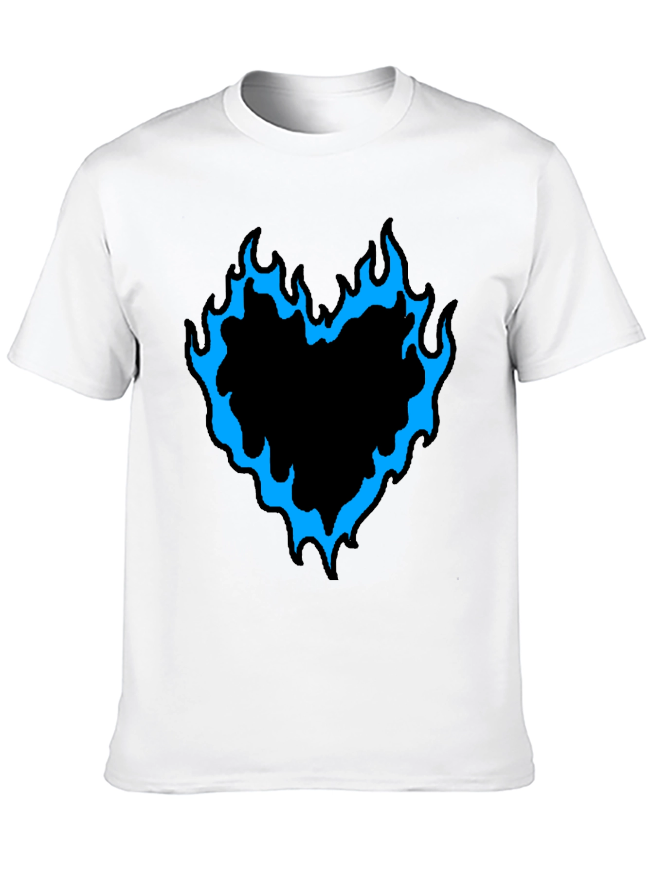 Mens Black T-Shirt with Flaming Heart Graphic