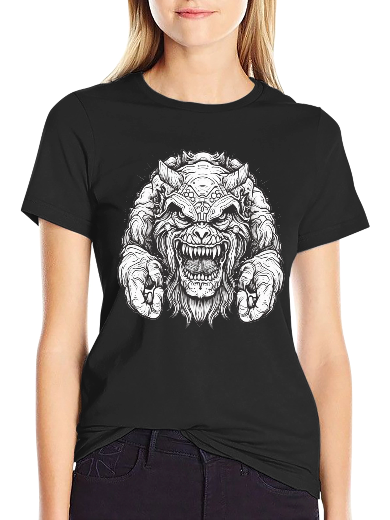 Monster Graphic Tee - Black Cotton T-Shirt