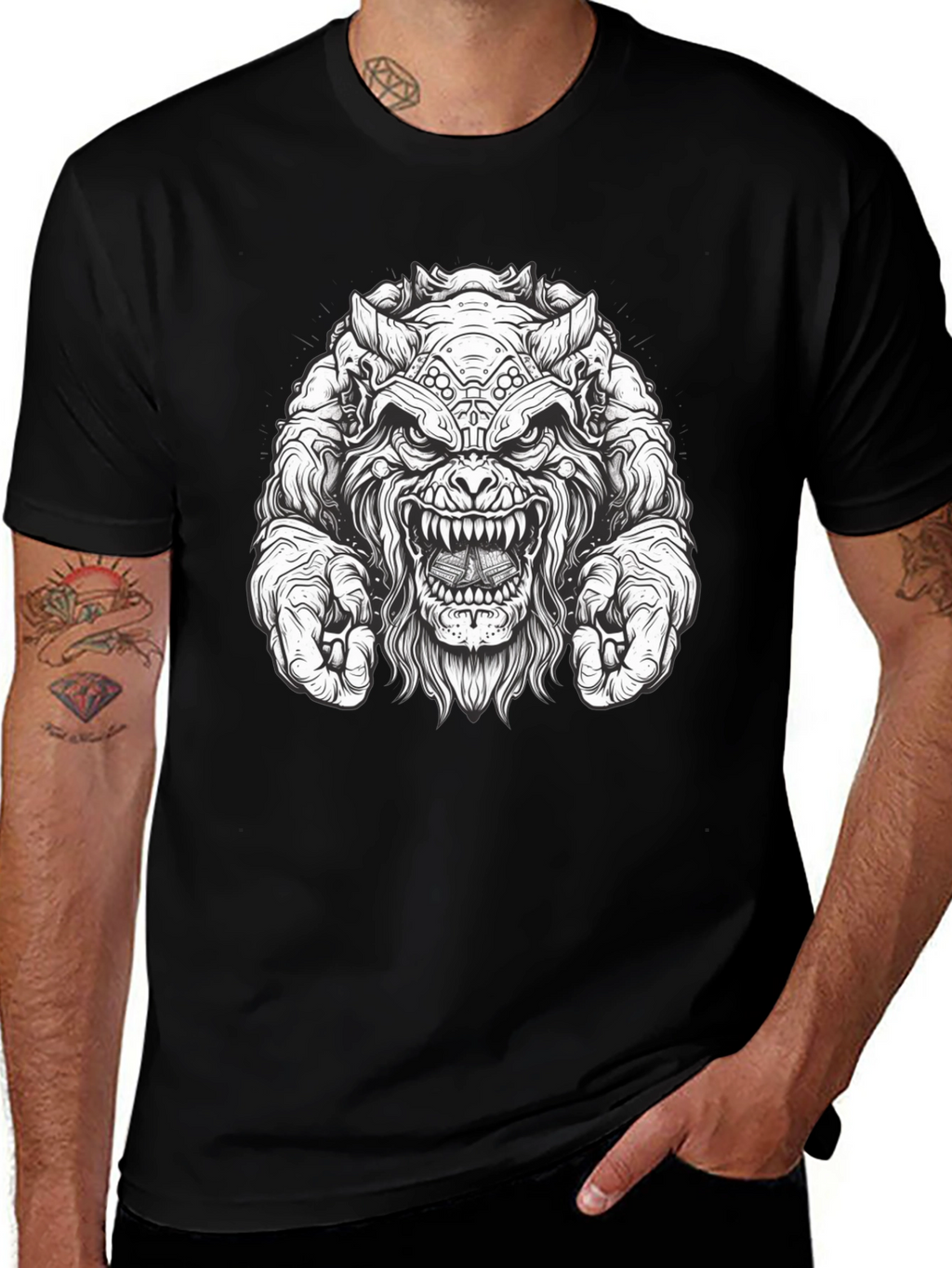 Monster Graphic Tee - Black Cotton T-Shirt