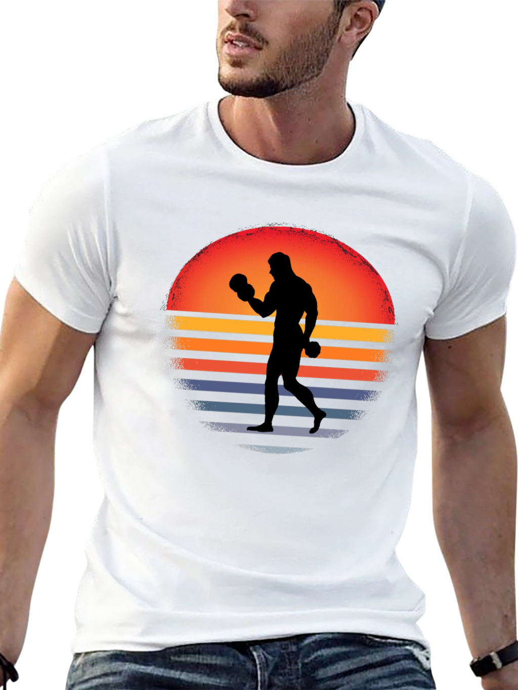 Retro Boxer T-Shirt - Sunset Silhouette Graphic Tee