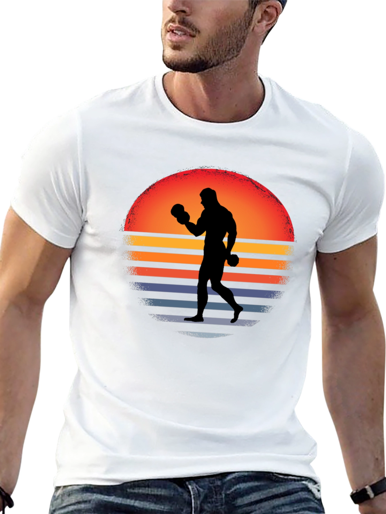 Retro Boxer T-Shirt - Sunset Silhouette Graphic Tee