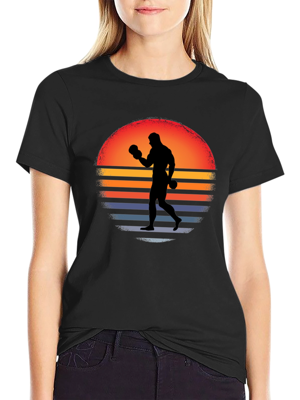 Retro Boxer T-Shirt - Sunset Silhouette Graphic Tee