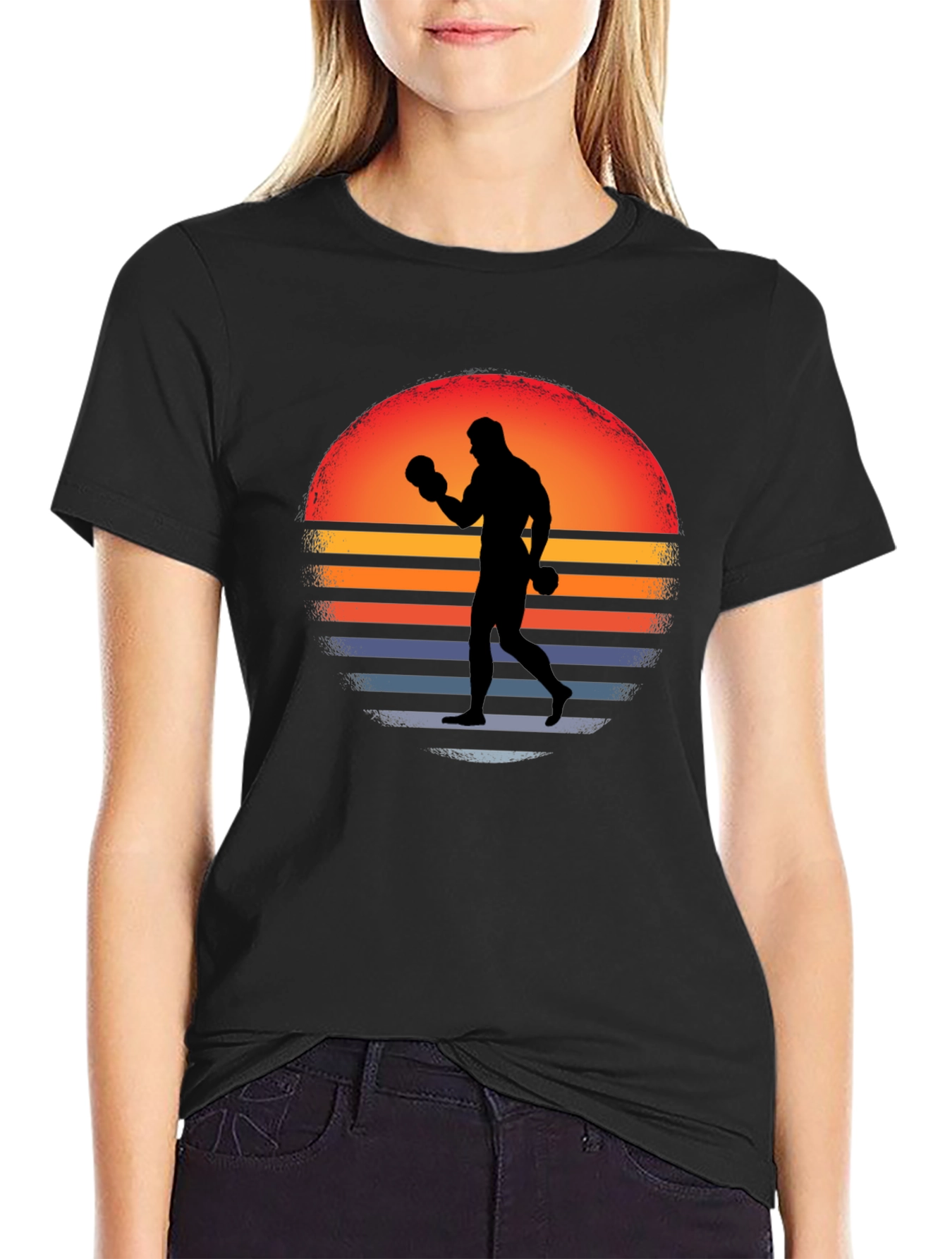 Retro Boxer T-Shirt - Sunset Silhouette Graphic Tee