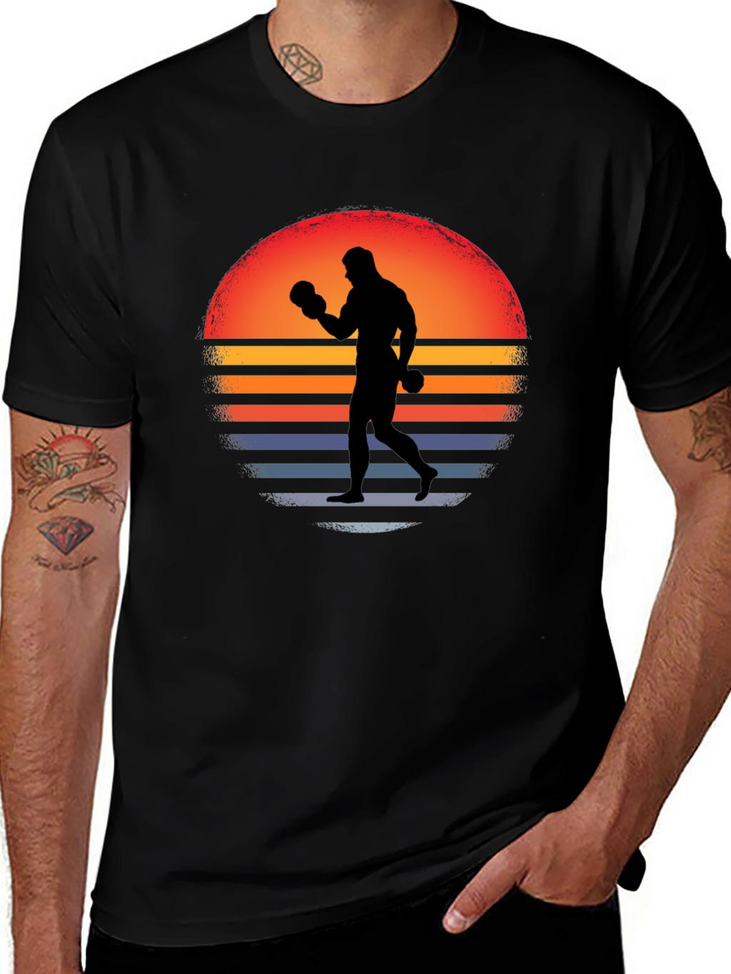 Retro Boxer T-Shirt - Sunset Silhouette Graphic Tee