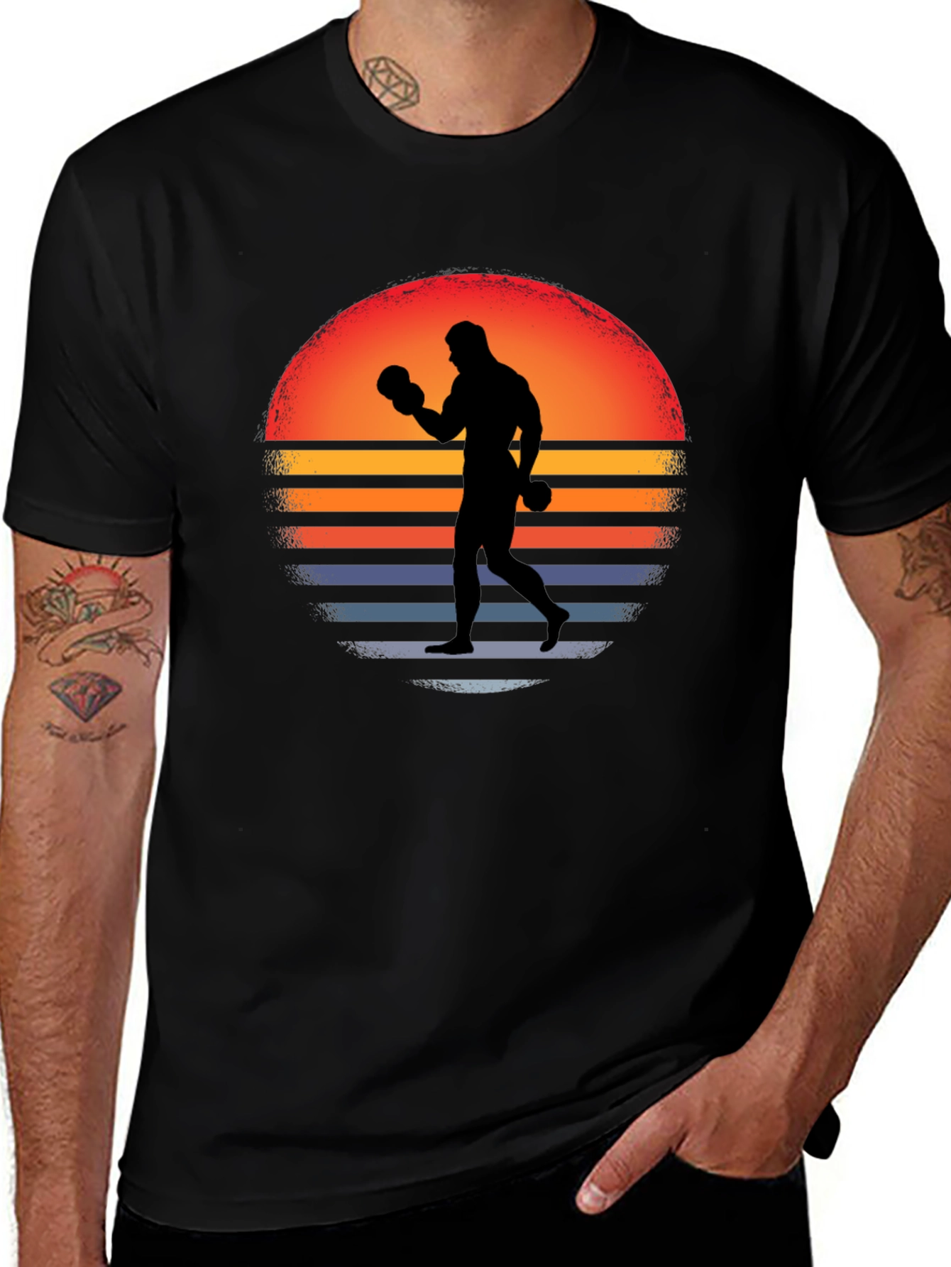 Retro Boxer T-Shirt - Sunset Silhouette Graphic Tee