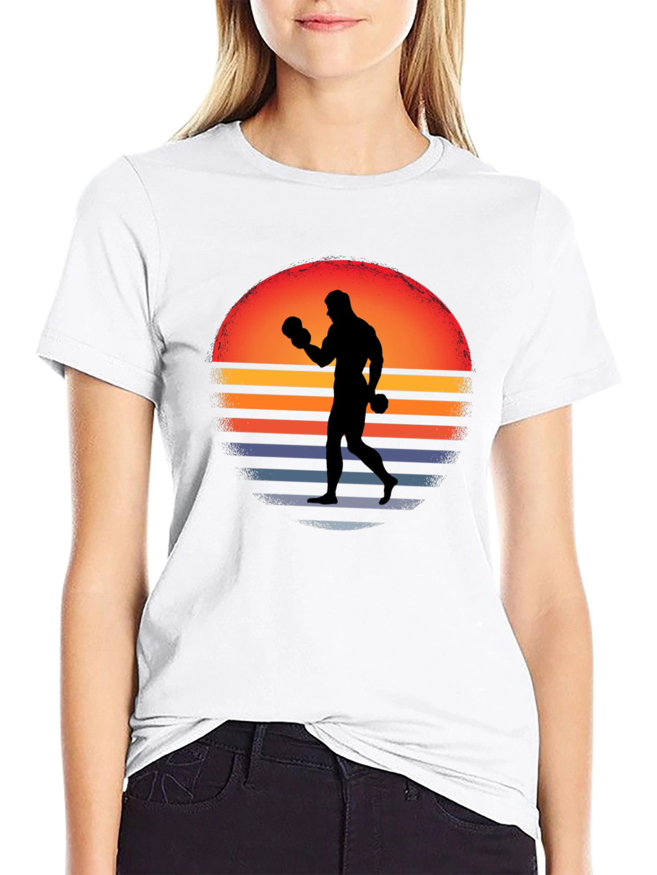 Retro Boxer T-Shirt - Sunset Silhouette Graphic Tee