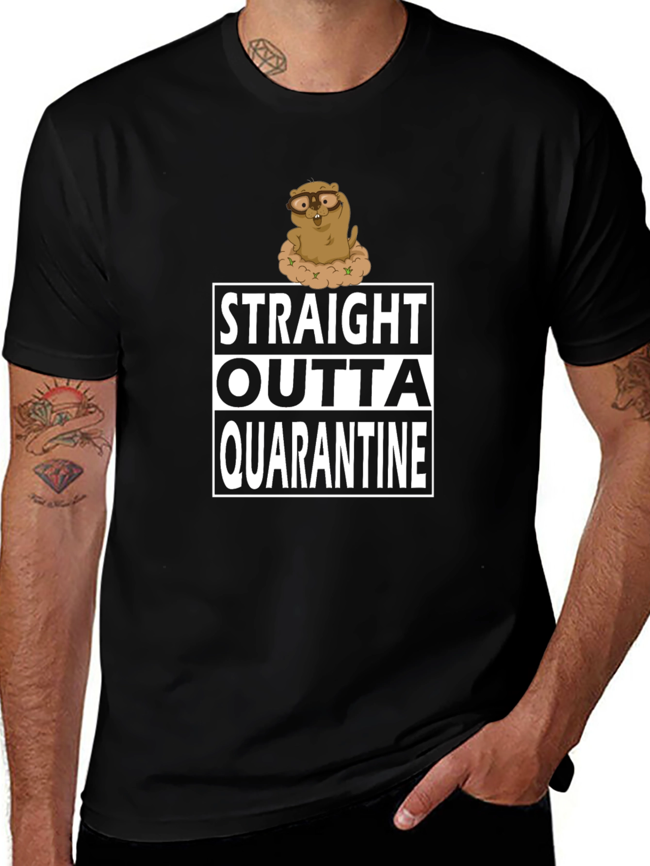 Straight Outta Quarantine T-Shirt Funny Groundhog