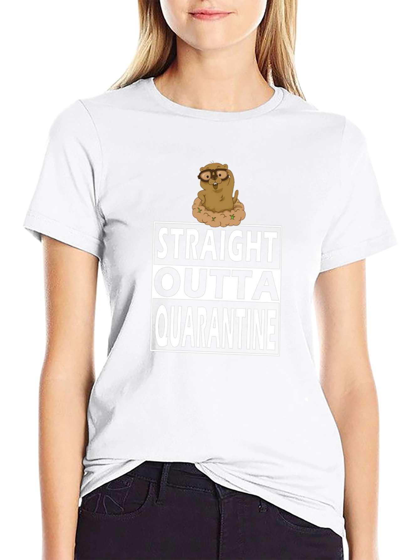 Straight Outta Quarantine T-Shirt Funny Groundhog