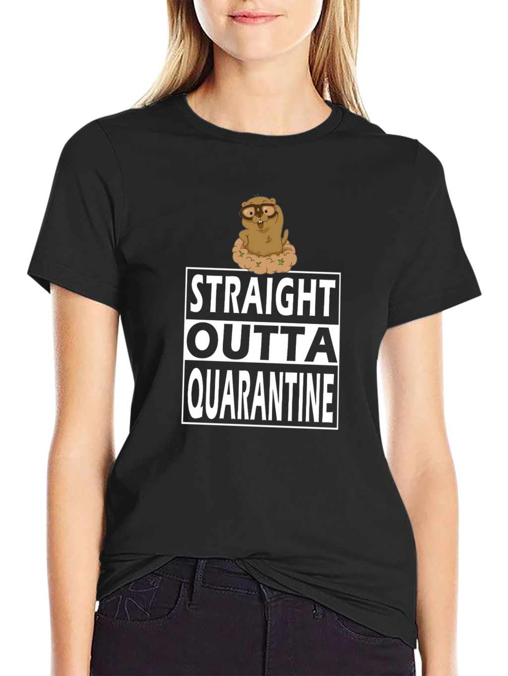 Straight Outta Quarantine T-Shirt Funny Groundhog