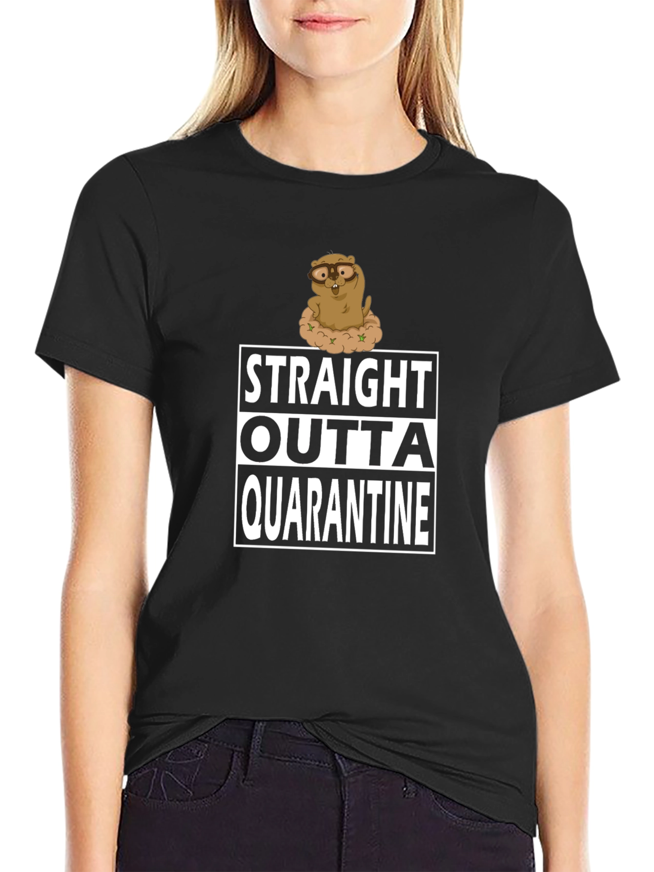 Straight Outta Quarantine T-Shirt Funny Groundhog