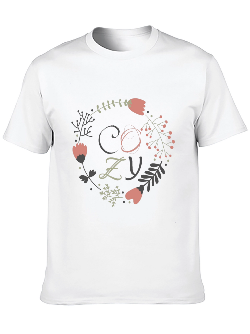 Cozy Floral Wreath Graphic Tee - Black