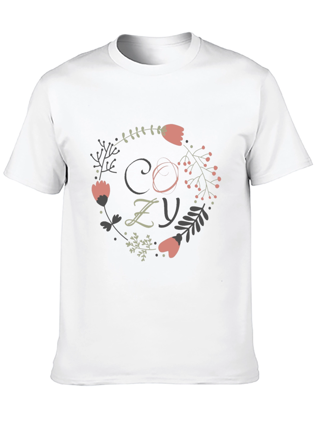 Cozy Floral Wreath Graphic Tee - Black