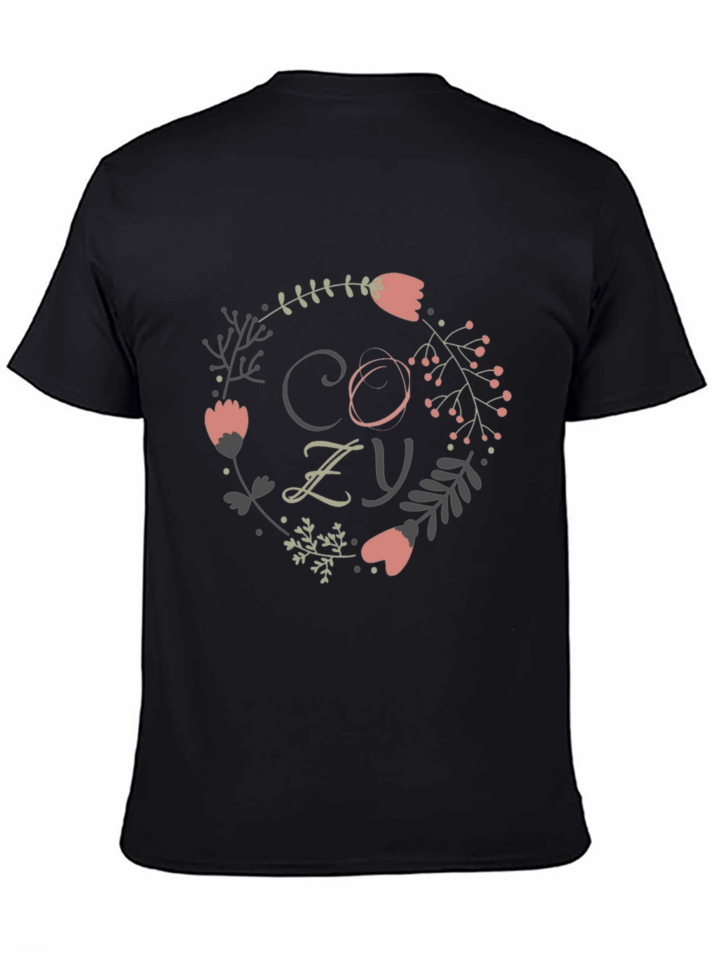 Cozy Floral Wreath Graphic Tee - Black