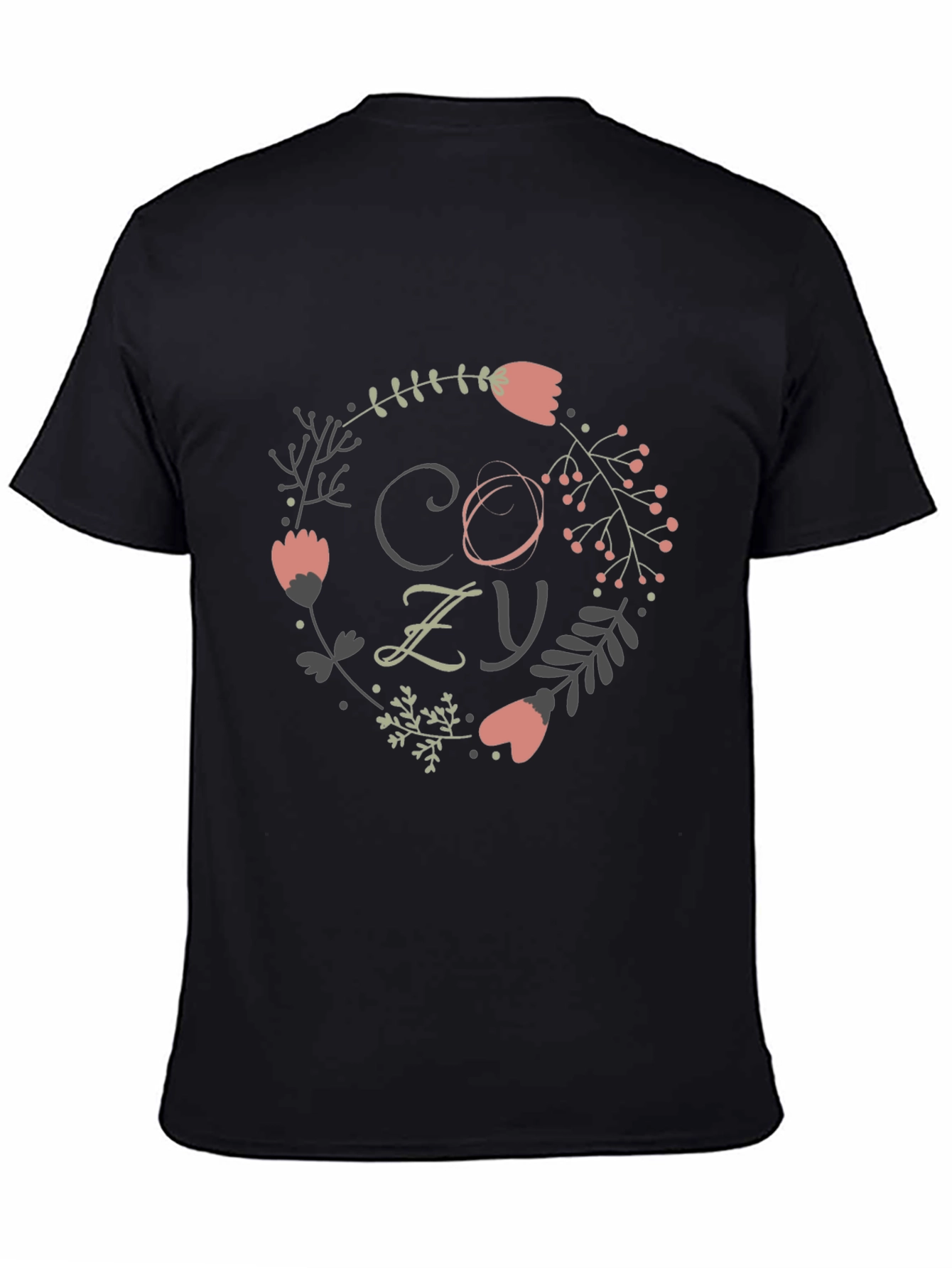 Cozy Floral Wreath Graphic Tee - Black