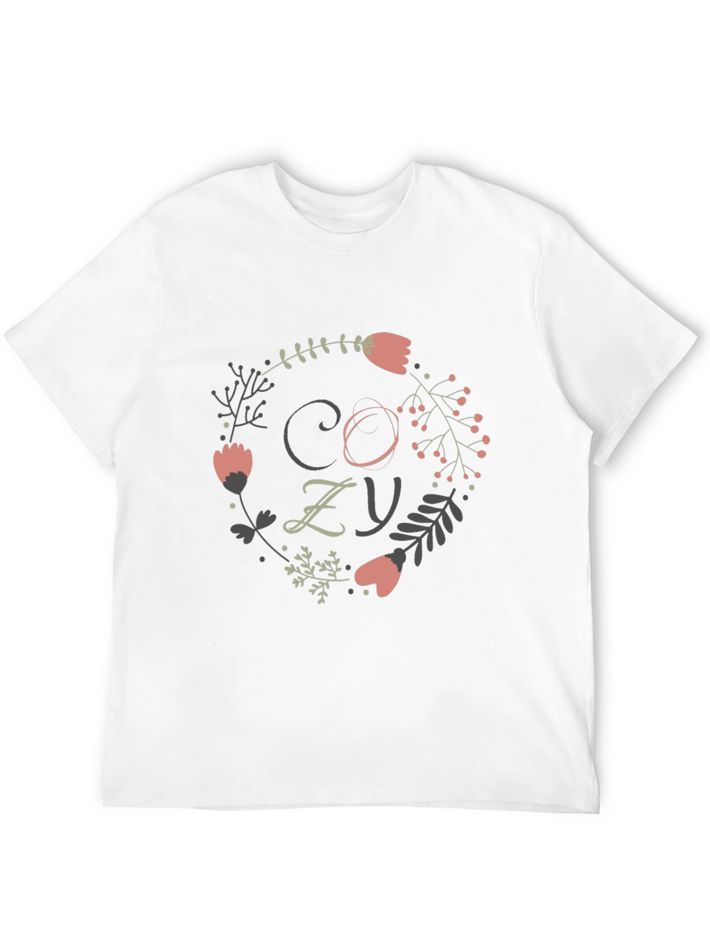 Cozy Floral Wreath Graphic Tee - Black