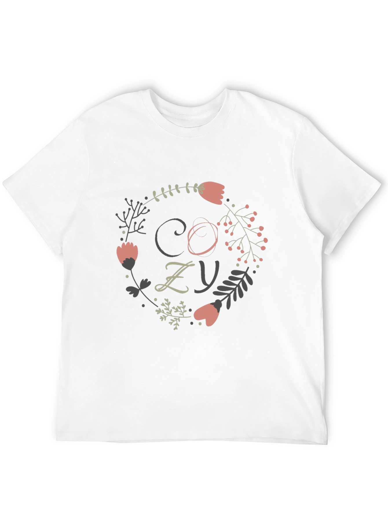 Cozy Floral Wreath Graphic Tee - Black