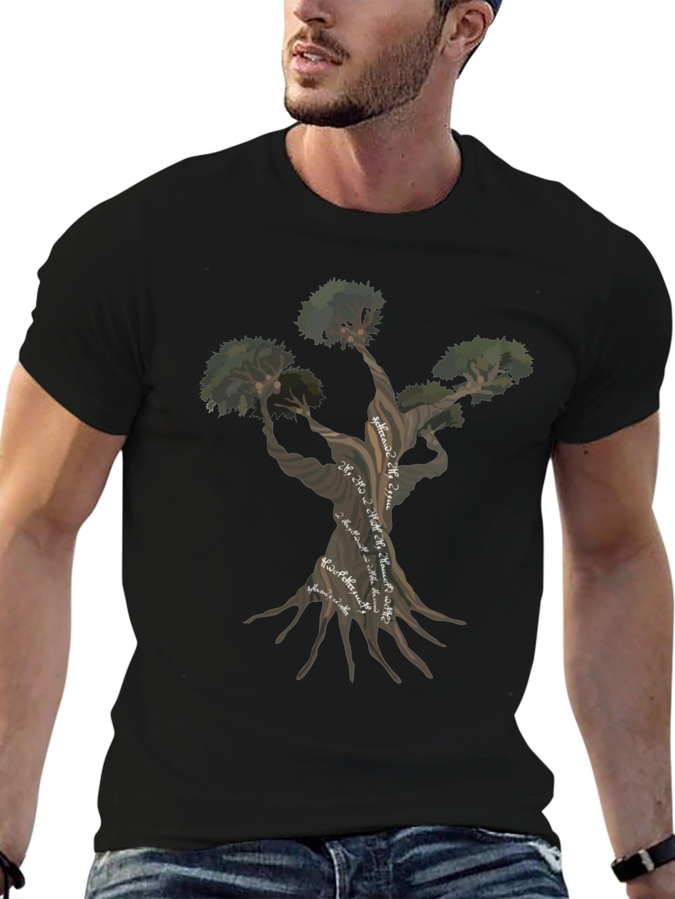 Unique Tree Graphic Black T-Shirt