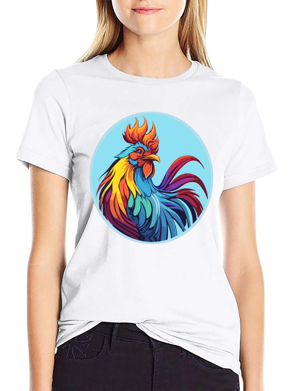 Rooster Graphic Tee - Bold Black Cotton T-Shirt