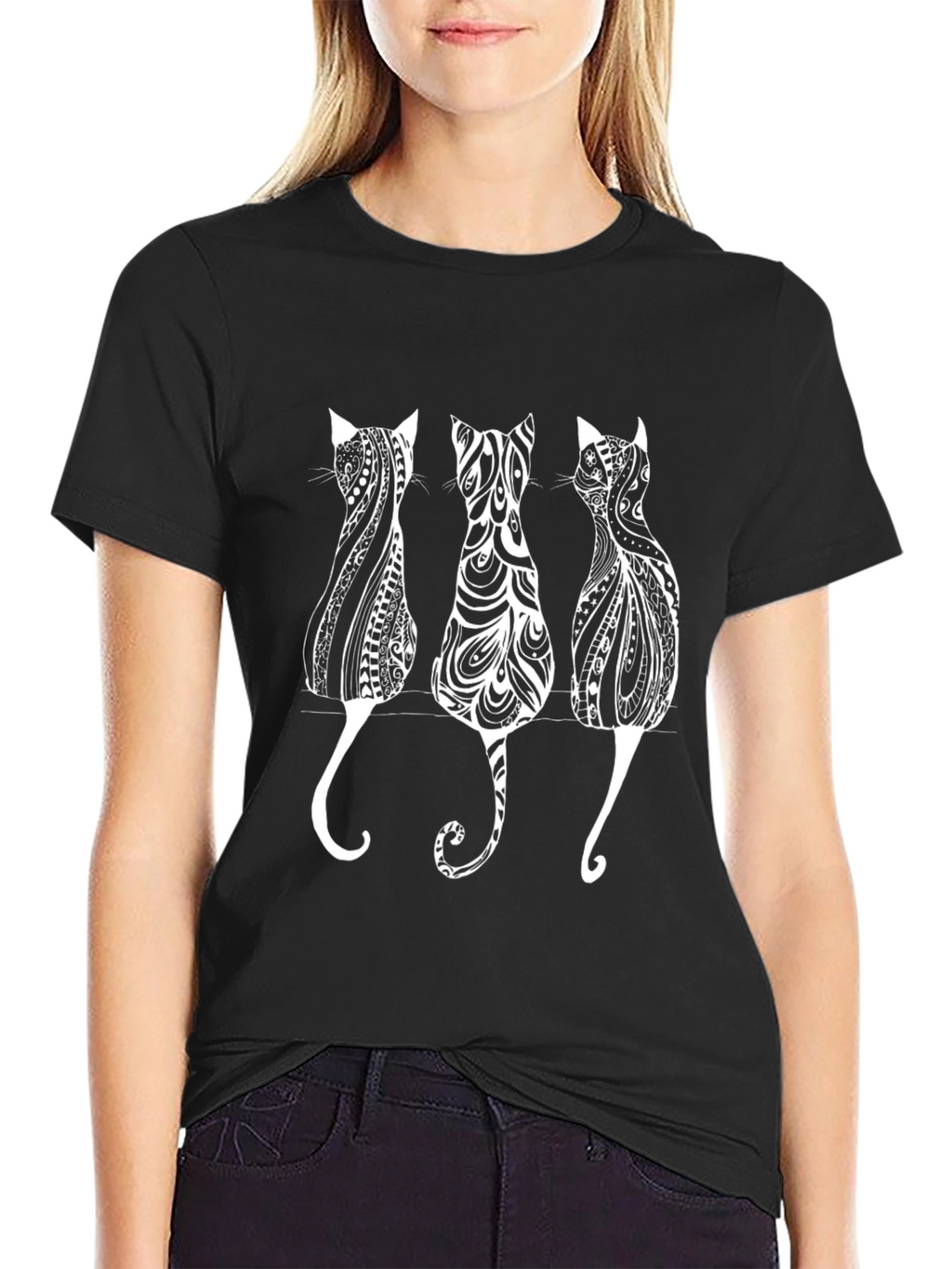 Stylish Cat Silhouette Graphic Print Tee
