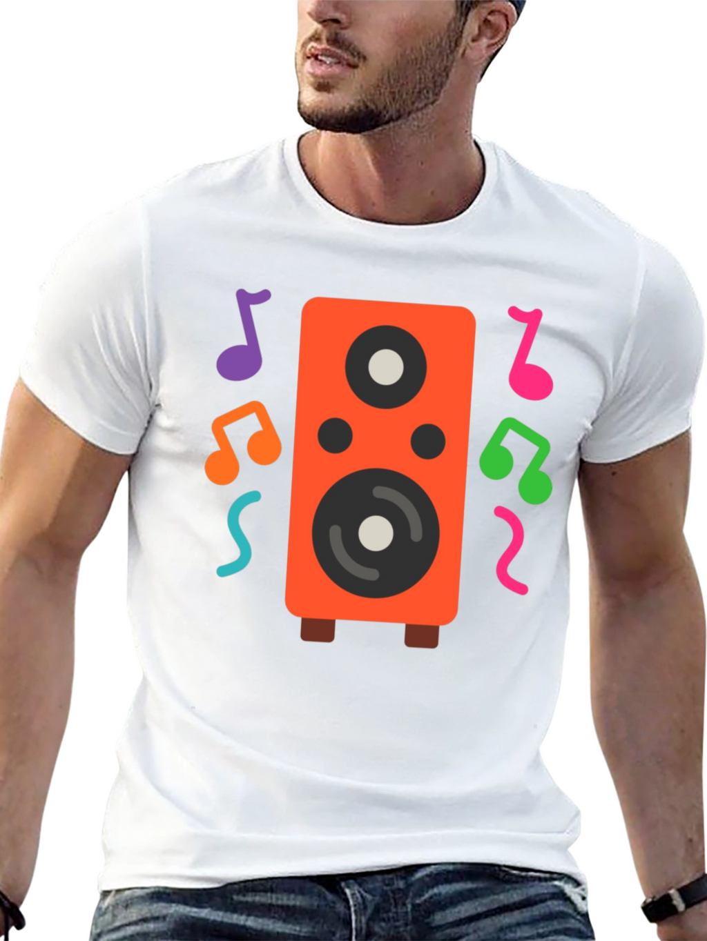Speaker and Music Notes Graphic T-Shirt