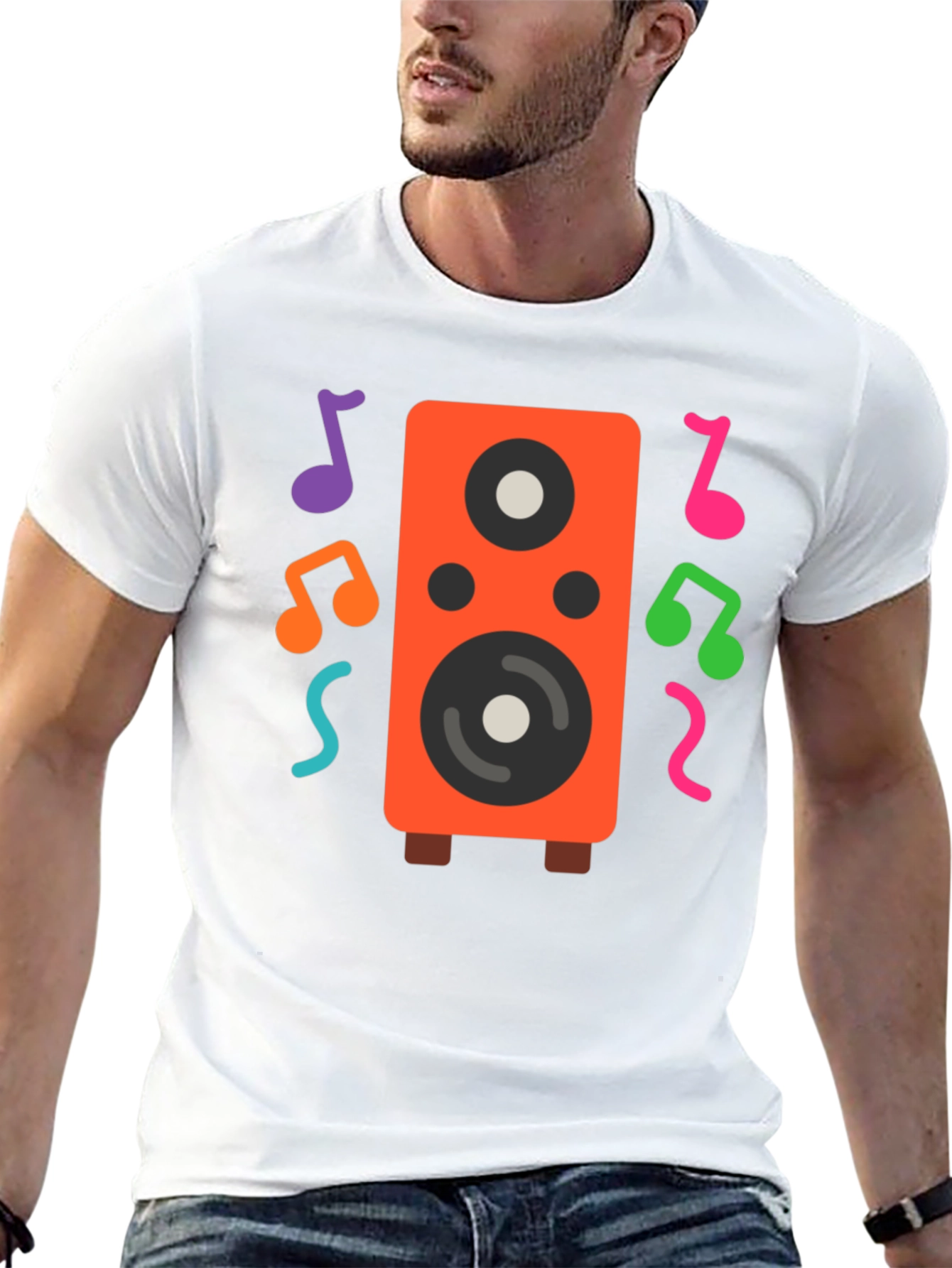 Speaker and Music Notes Graphic T-Shirt