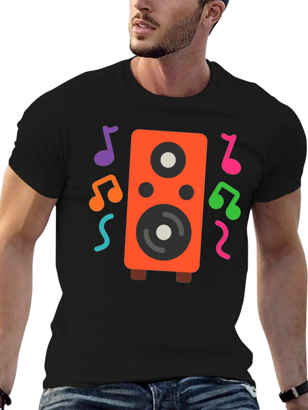Speaker and Music Notes Graphic T-Shirt