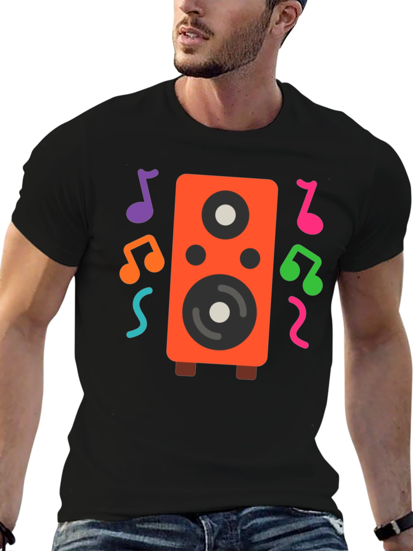 Speaker and Music Notes Graphic T-Shirt