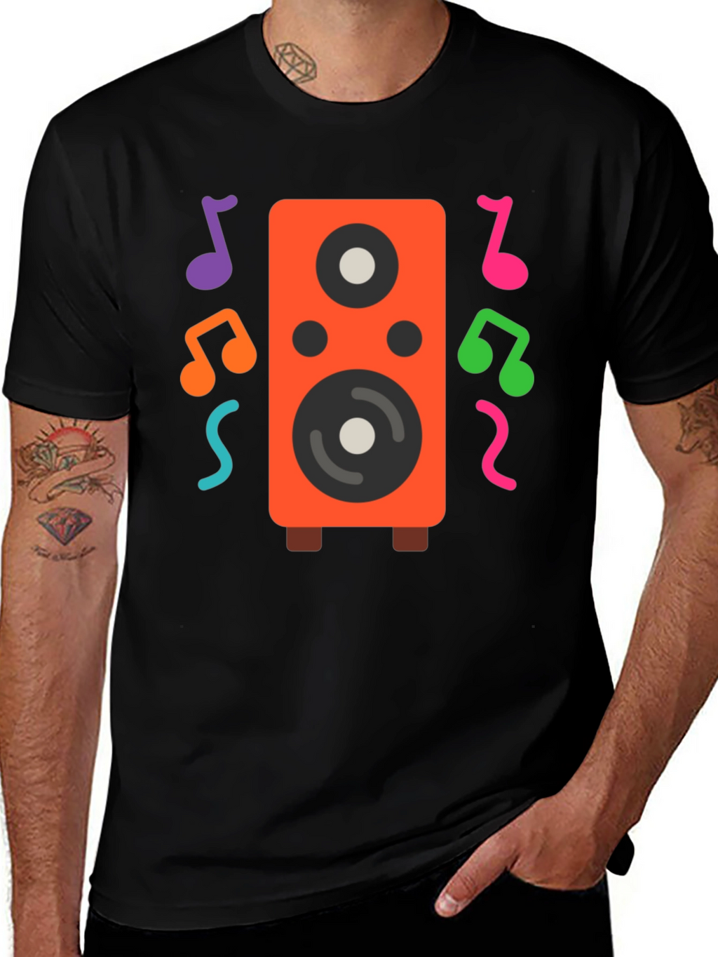 Speaker and Music Notes Graphic T-Shirt