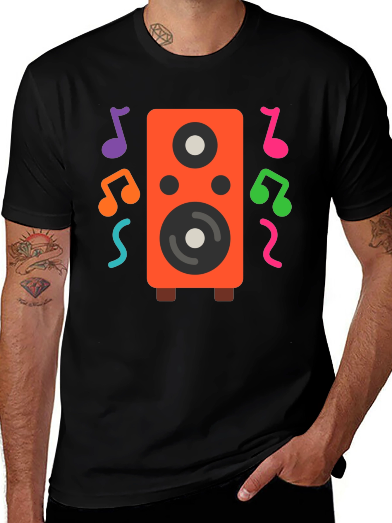 Speaker and Music Notes Graphic T-Shirt