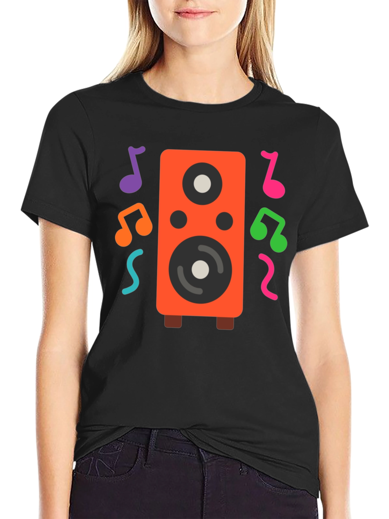 Speaker and Music Notes Graphic T-Shirt