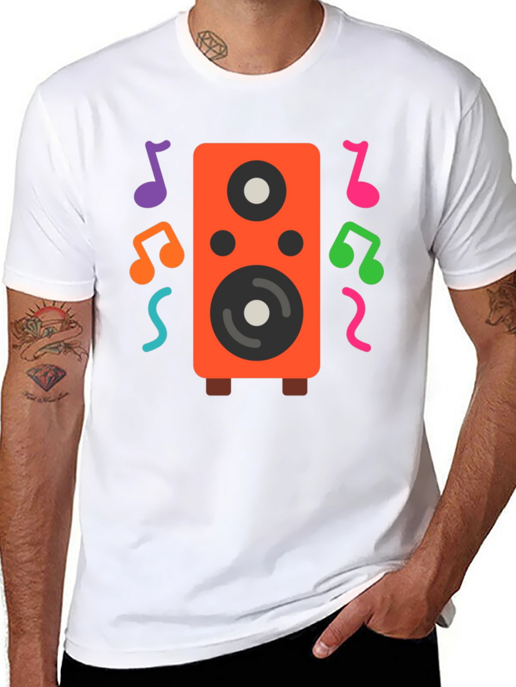 Speaker and Music Notes Graphic T-Shirt