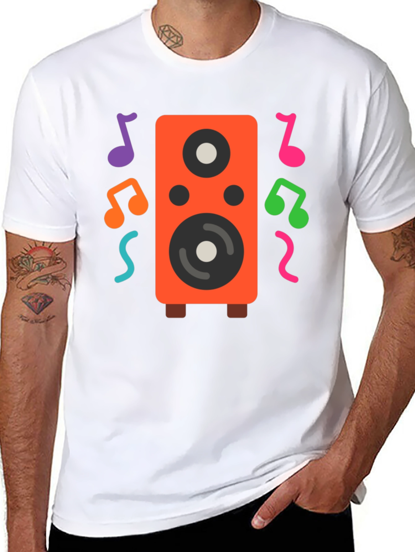 Speaker and Music Notes Graphic T-Shirt