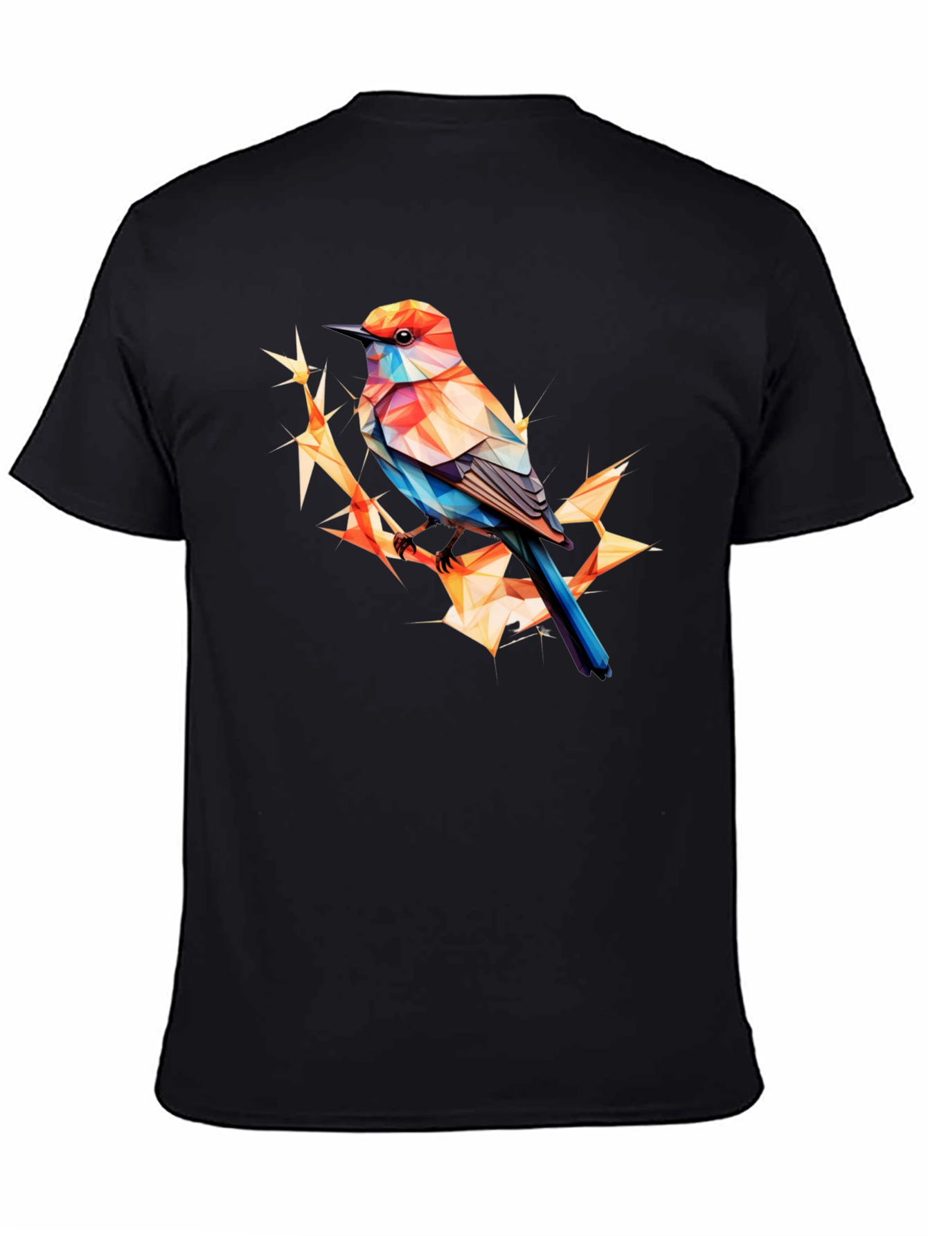 Geometric Bird Print Black T-Shirt